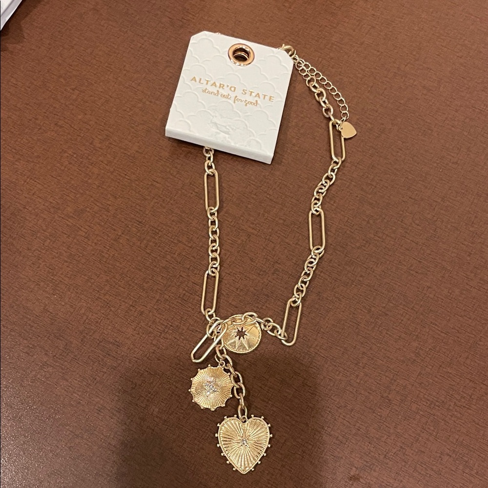Altar'd State Gold Mixed-Link Necklace with Heart, Star & Sun Charms